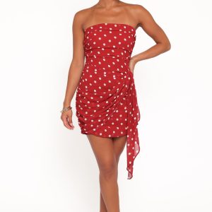 Kristen Strapless Mini Dress - Red Polka Dot