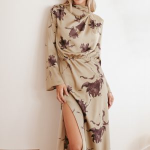 Kristyn Long Sleeve Midi Dress - Olive Floral