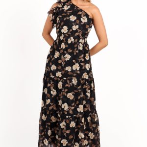 Layley One Shoulder Maxi Dress - Black Floral