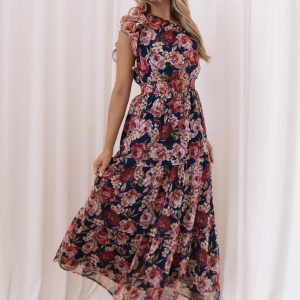 Layley One Shoulder Maxi Dress - Navy Floral