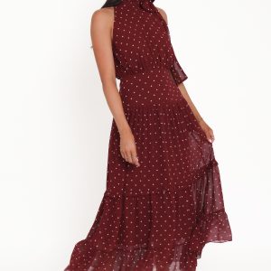 Leona Halterneck Maxi Dress - Red Polka Dot