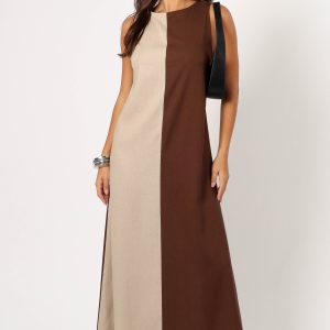 Lindi Maxi Dress - Brown/Beige