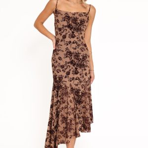 Lolita Midi Dress - Brown Floral