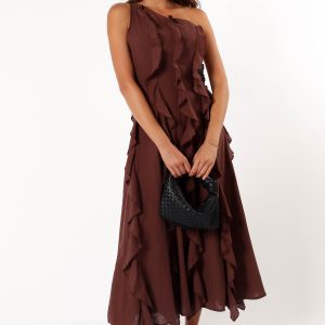 Maggy One Shoulder Dress - Chocolate