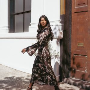 Maia Long Sleeve Maxi Dress - Chocolate Orchid