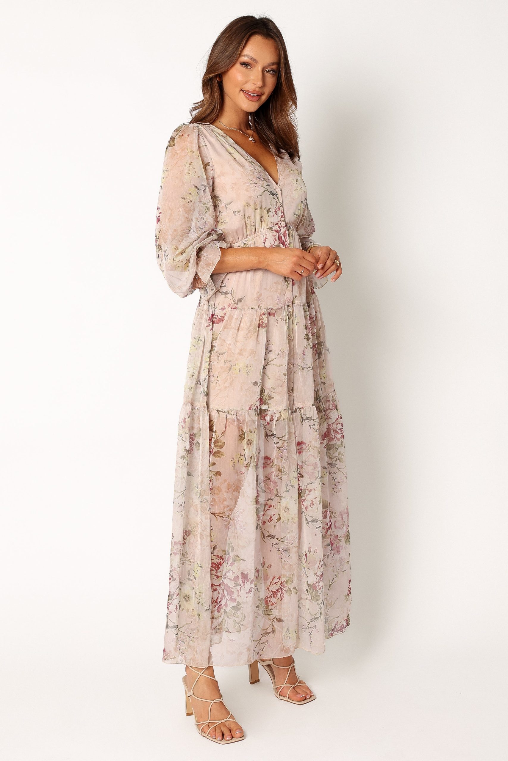 Maria Long Sleeve Maxi Dress - Cream - Image 2