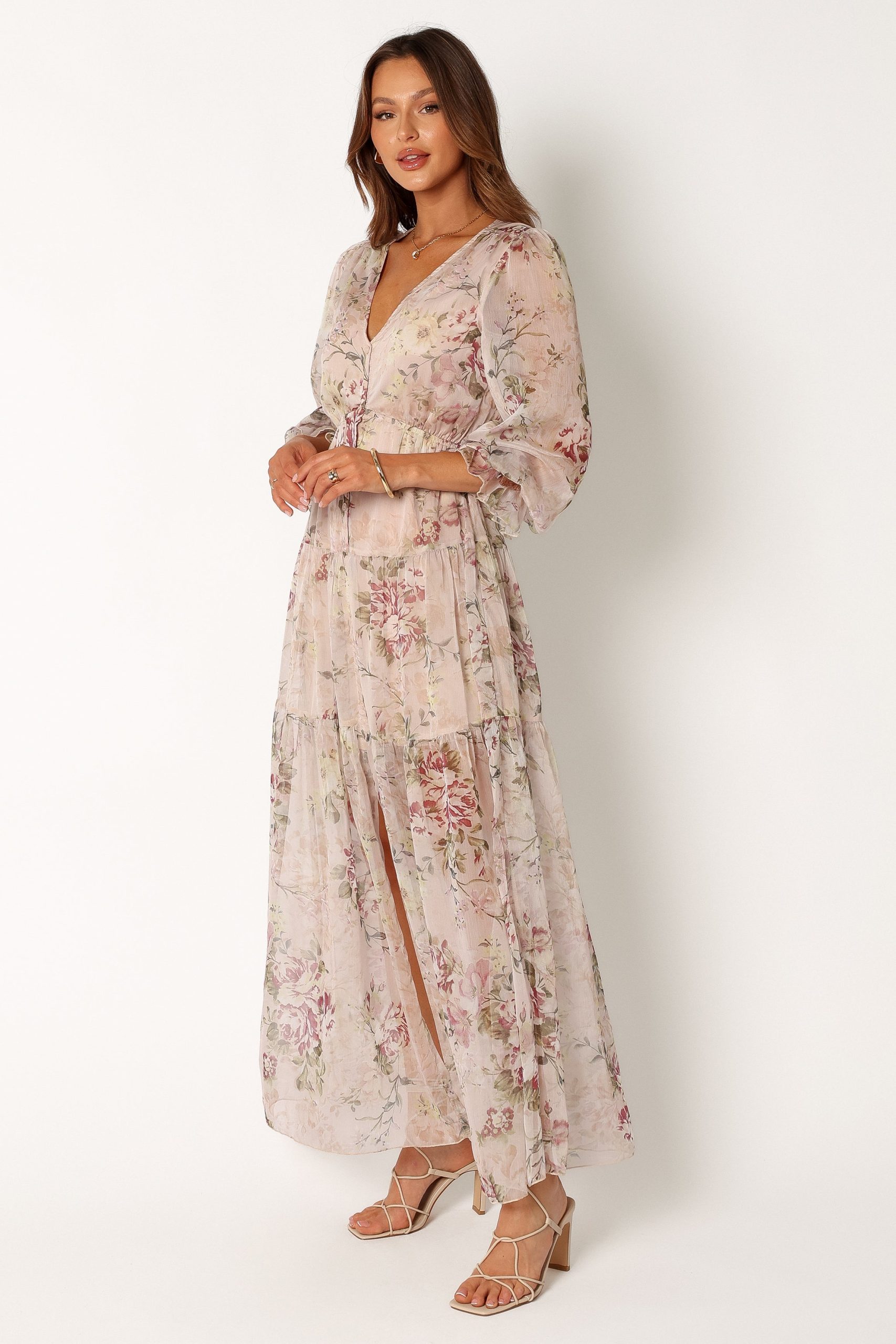 Maria Long Sleeve Maxi Dress - Cream - Image 3