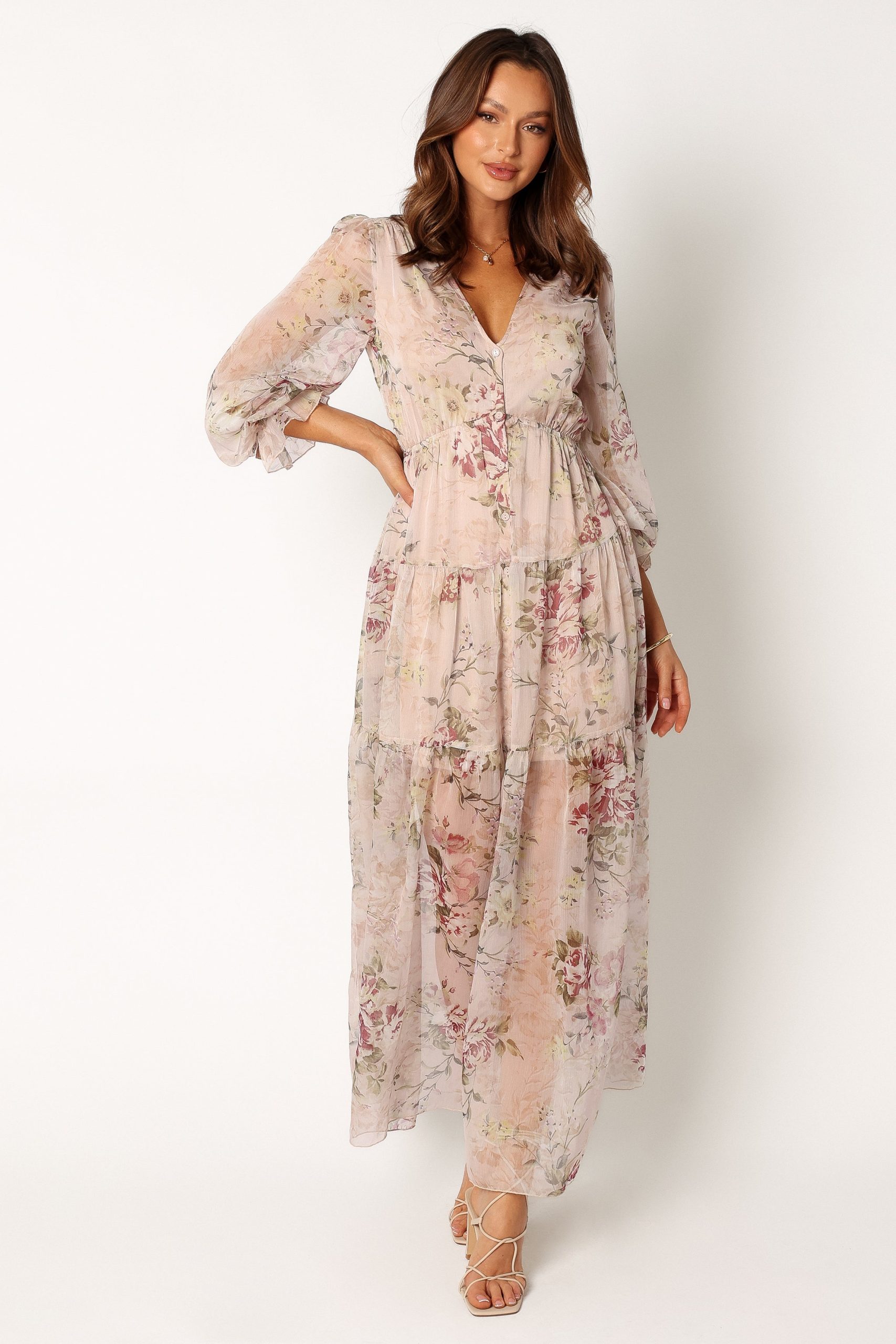 Maria Long Sleeve Maxi Dress - Cream - Image 8