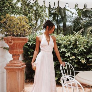 Marie Halterneck Maxi Dress - Pink Stripe