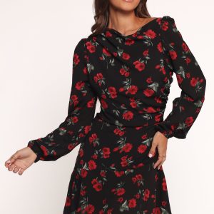 Mariska Long Sleeve Mini Dress - Rose Print