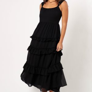 Marli Ruffle Midi Dress - Black