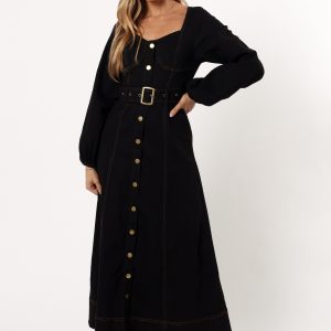 Mateo Long Sleeve Denim Dress - Black