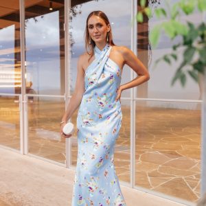 Mila Halterneck Maxi Dress - Cornflower Blue Floral