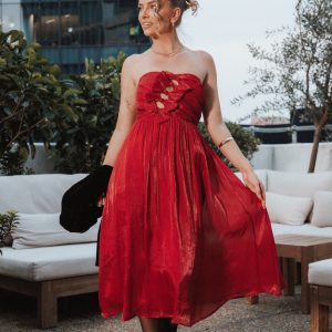 Mila Strapless Midi Dress - Red