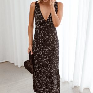 Mirae Maxi Dress - Black Polka Dot