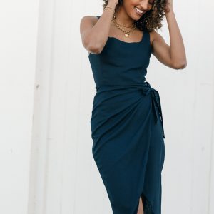 Misty Wrap Midi Dress - Navy