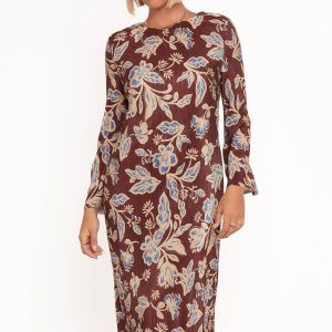 Morena Long Sleeve Midi Dress - Brown Floral