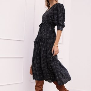 Moscow Midi Dress - Black Polka Dot