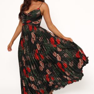 Naira Pleated Maxi Dress - Green Floral