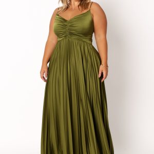 Naira Pleated Maxi Dress - Palm Green