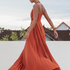 Naira Pleated Maxi Dress - Sunset Orange