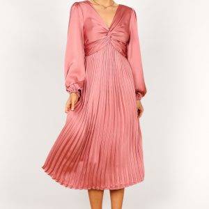 Noelle Twist Front Pleated Midi Dress - Blush
