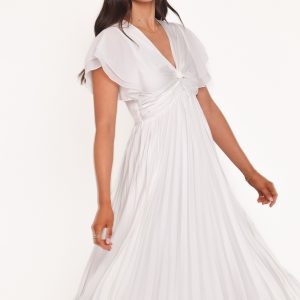 Nova Flutter Sleeve Midi Dress - White