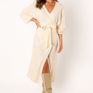Nova Wrap Knit Midi Dress - Taupe