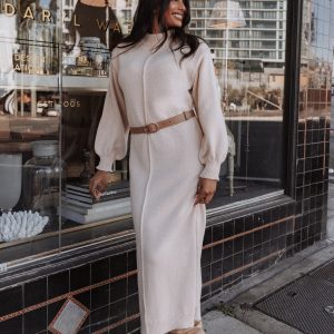 Odile Knit Midi Dress - Tan