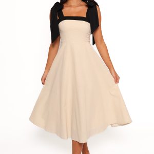 Olinda Midi Dress - Oatmeal Black