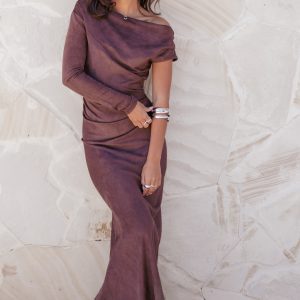 Olympia Off Shoulder Maxi Dress - Chocolate