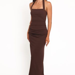 Ongelique Halterneck Maxi Dress - Brown