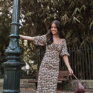 Oona Midi Dress - Black Ditsy Floral