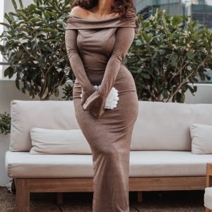 Oraton Off Shoulder Maxi Dress - Brown