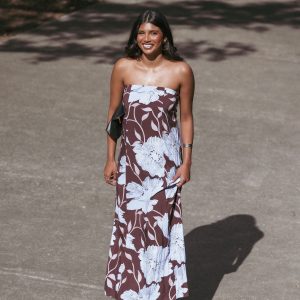 Ottavia Strapless Maxi Dress - Blue Poppies