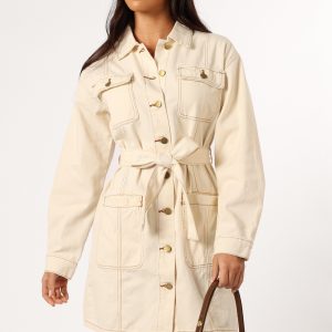 Otto Long Sleeve Mini Denim Dress - Sand