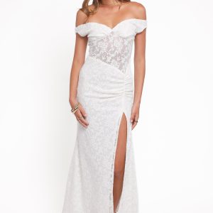 Pascha Off Shoulder Lace Maxi Dress - White