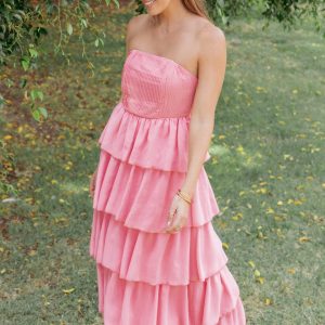Peachester Strapless Maxi Dress - Coral