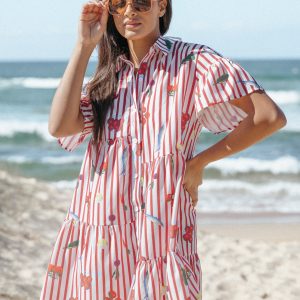 Peachy Mini Dress - Red Picnic Stripe