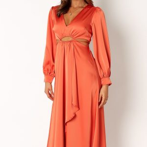 Peyton Long Sleeve Midi Dress - Orange