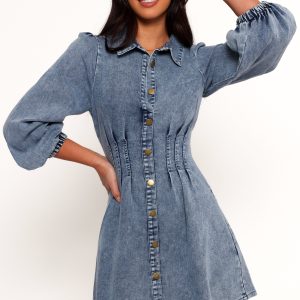 Phoenix Long Sleeve Mini Dress - Denim