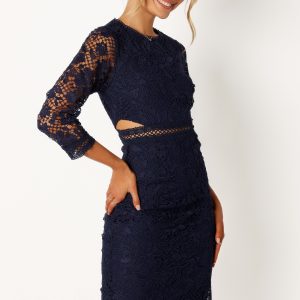 Pia Long Sleeve Midi Dress - Navy