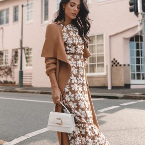 Pierre Long Sleeve Lace Maxi Dress - Mocha