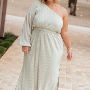 Pontee One Shoulder Pleated Midi Dress - Sage Green