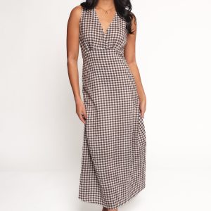 Queenie Midi Dress - Brown Gingham