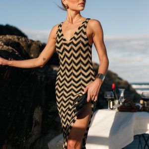 Rhya Midi Dress - Sand/Black