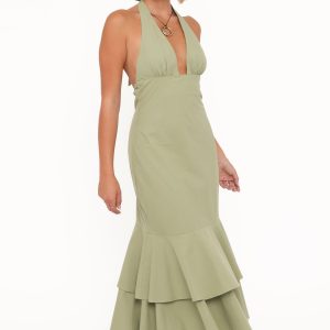 Robyn Halterneck Maxi Dress - Olive Green