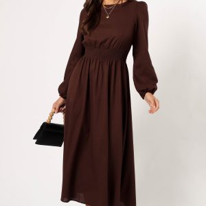 Roman Long Sleeve Maxi Dress - Brown