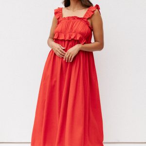 Ross Frill Strap Maxi Dress - Red