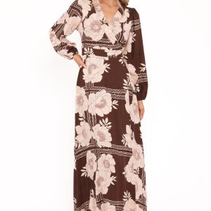 Safia Midi Dress - Brown Floral